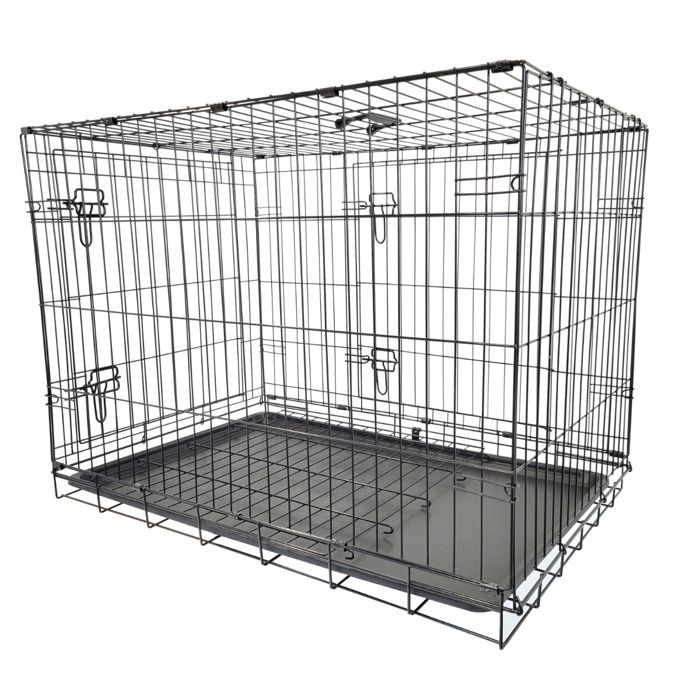 Comparer les prix de Cage de Transport - Chien - Pliable en Métal - 90 x 60 x 67 cm - Sécurisante - Noir