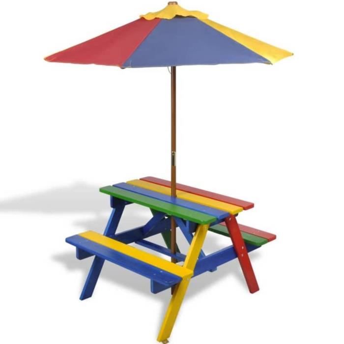 Table de pique-nique pour enfants - Bois-GXU - Avec parasol - Rouge