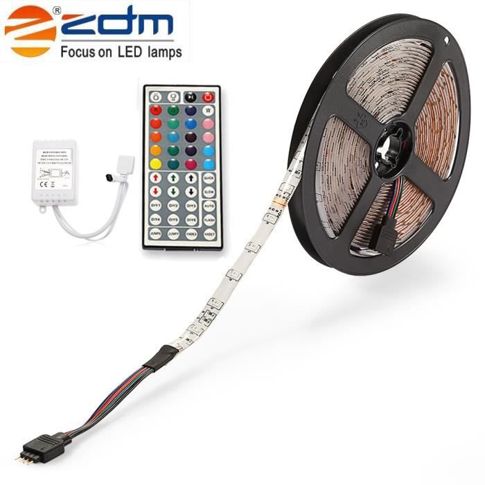Bande Ruban Led ZDM Etanche 5 M 24 W Rgb Smd Lumiere Led Flexible Lumineux 44KEY IR Telecommande Kit Dc12v Cdiscount Maison