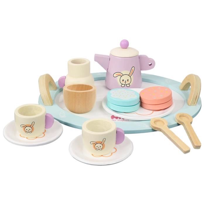Donmills Service à thé en bois pour enfants, jouets en bois, access