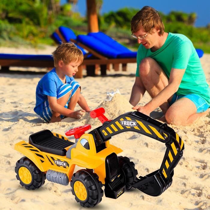 COSTWAY Tractopelle Enfant avec Bras à Angle Réglable, Pelleteuse Enfant avec Bouton & Cabine de Conducteur, Espace Caché, Charge 25KG, Excavateur pour Enfant de 1-3 Ans | Votre wishlist sur