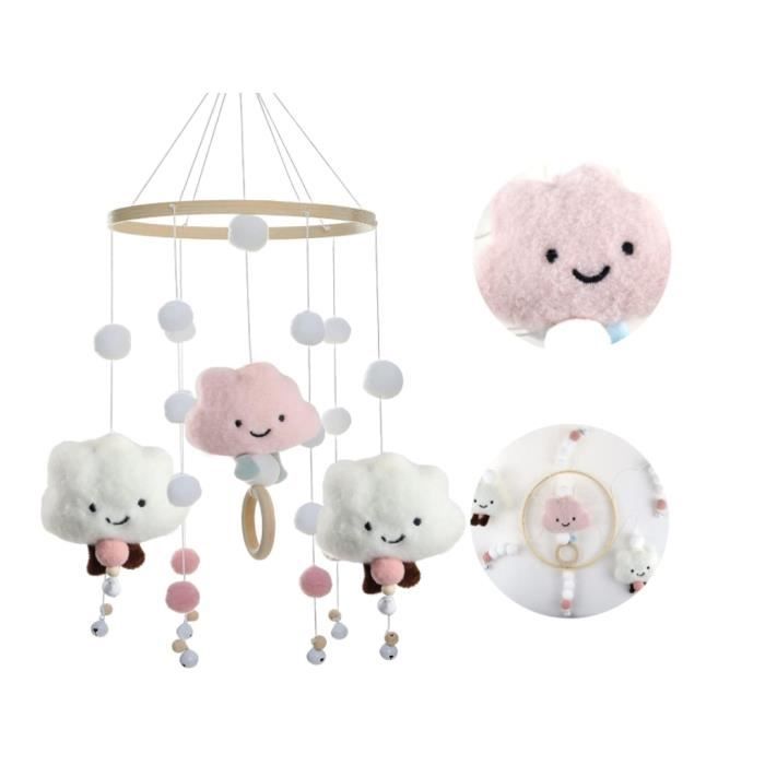 Mobile Bébé Carillon éolien - Cerceau Bois Avec Fleurs Feutre - 47x19,6 Cm - Décoration Chambre Bébé, Berceau Ou Plafond - 5
