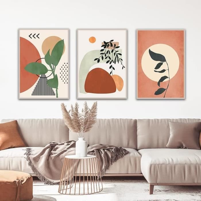 Triptyque Toile Abstraite Bohème - Set De 3 Posters Marbre Géométrique Moderne Sans Cadre Pour Chambre, Salon, Décoration Murale Élégante