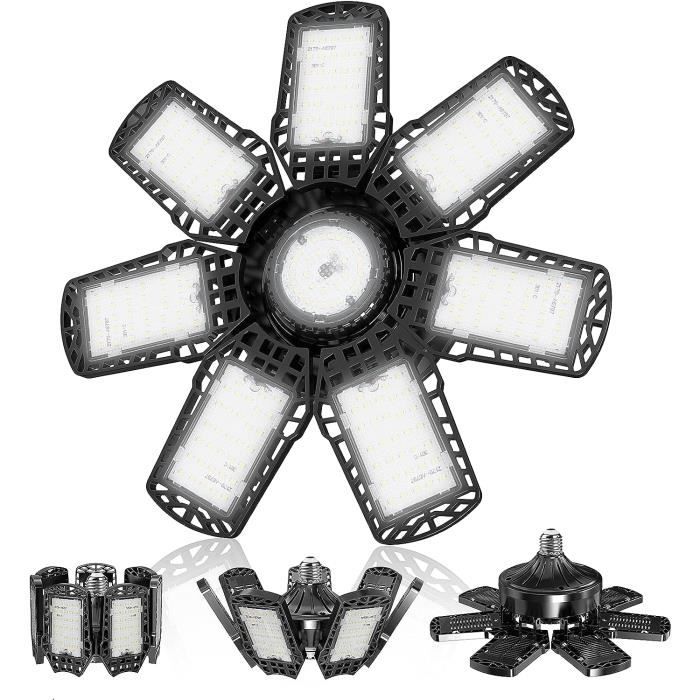 Éclairage Led Garage, 7000K Lampe Garage Déformable À 7+1 Panneaux