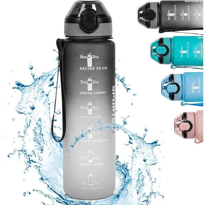 Gourde Sport 1 Litre Avec Paille Et Marqueur De Temps - Anti-fuite, Ouverture Simple, Dragonne Incluse - 8