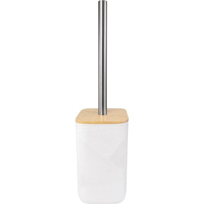 Porte-brosse WC Blanc – Acier Et Bambou – Dimensions 95x380mm – Design Naturel, Hygiénique – Pour Salle De Bain
