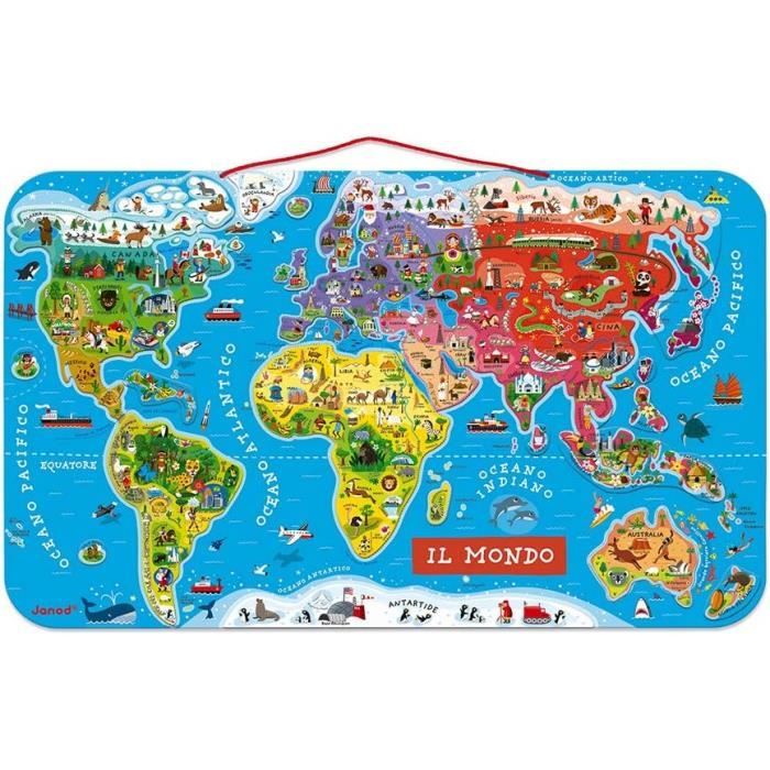 Puzzle Carte Du Monde Magnétique En Bois - 92 Pièces Aimantées - 70 X ...