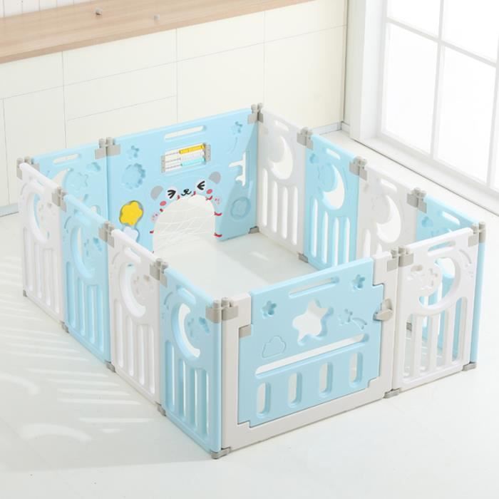 Parc Bebe Pilable 10 2 Panneaux D Activite Porte Barriere Securite En Plastique Enfant Protection Couleur Bleu Et Blanc Cdiscount Puericulture Eveil Bebe