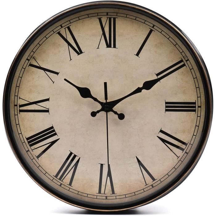 ALEEFOON Horloge Murale Vintage Romaine Silencieuse 3D – Style Industriel Métal, Sans Tic-Tac – Déco Salon, Chambre, Café