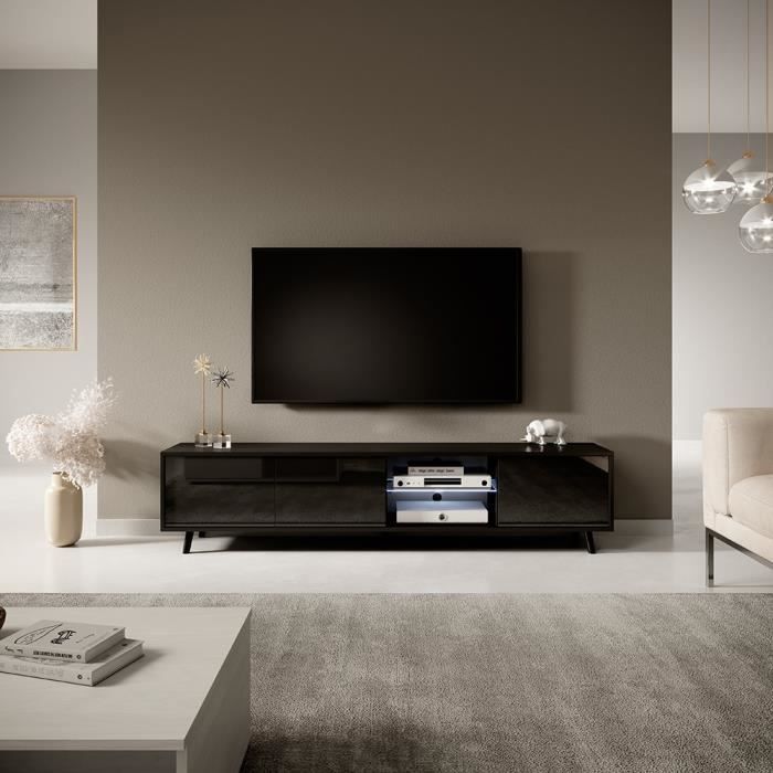 meuble tv meuble de salon galhad 175 cm noir mat noir brillant grande capacite de rangement eclairage led cdiscount maison