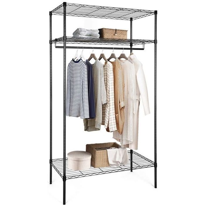 Metal Penderie Avec Rideau Penderie Portemanteau Etagere Armoire