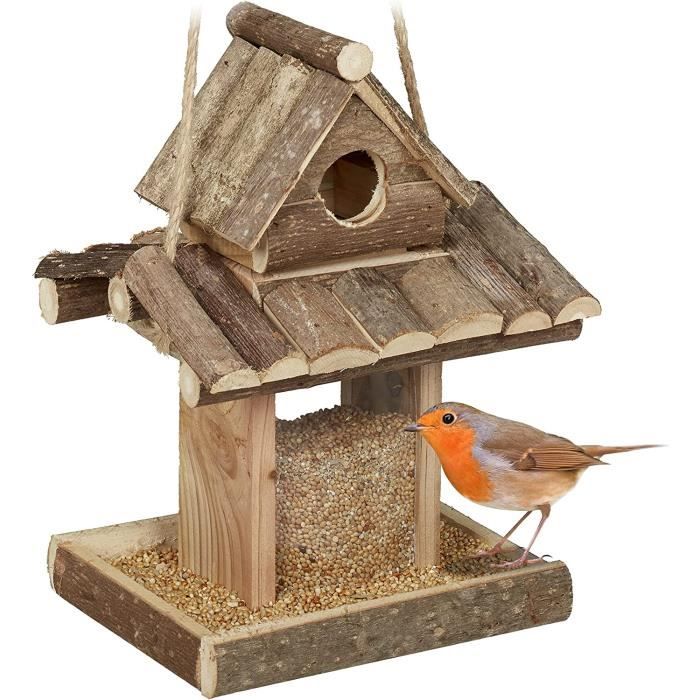 Mangeoire à Oiseaux En Bois à Suspendre - Nichoir Avec Distributeur Transparent - Décoration Jardin & Balcon