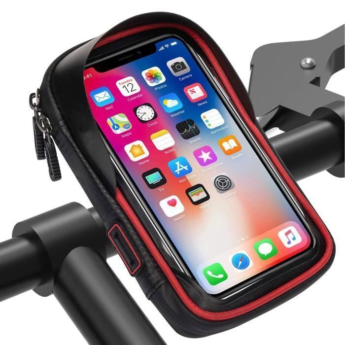 Support Vélo Téléphone Etanche, Sacoche Vélo Guidon Sac Vélo VTT Ecran Tactile Rotation 360° pour Smartphone sous 6,2\