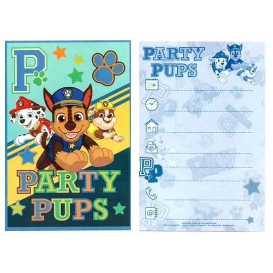 Lot de 5 carte invitation anniversaire Pat Patrouille Paw Patrol avec  enveloppe