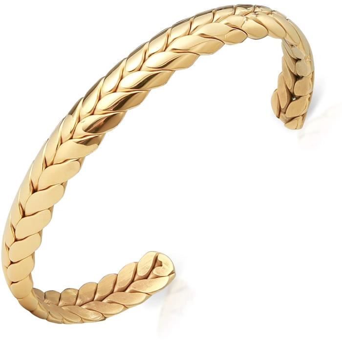 Nouveau Plaqué or en acier inoxydable manchette ouverte Bracelet Rigide pour Femme