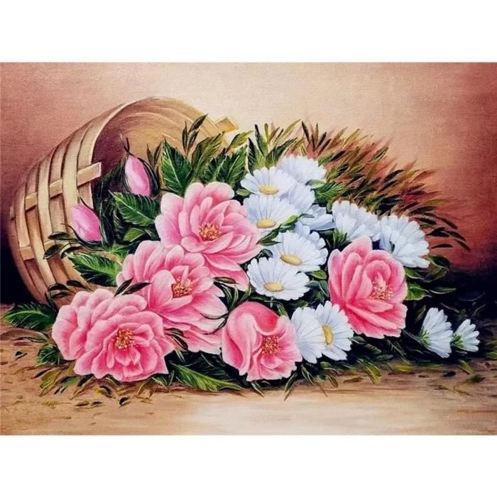 Peinture Diamant 5D Grand Format Fleurs Rose 40×50 Cm – Kit Complet Broderie Diamant Adulte Relaxation Créative