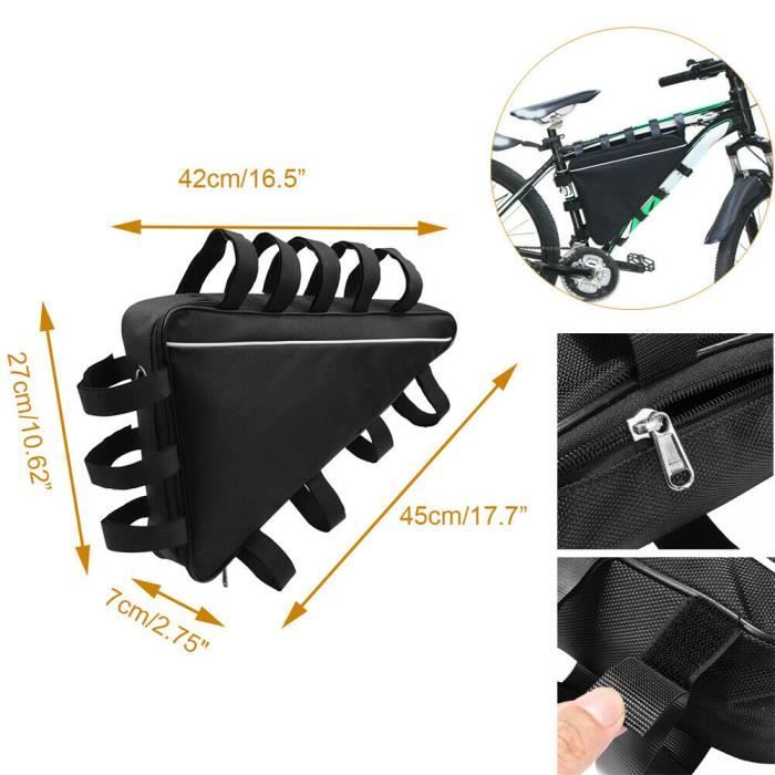 Sacoche De Cadre De Vélo - Polyester, 2 Poches Zippées, Fixation Par Sangles, Pour VTT Et Vélo De Route, Dimensions 34.5x13x5.5 Cm - 5