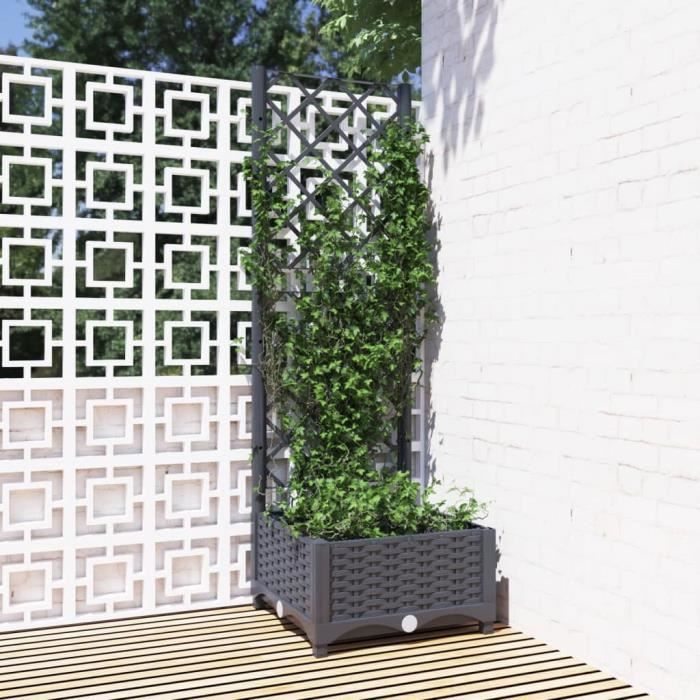 Jardinière Bac A Fleur - avec treillis Gris foncé 40x40x1215 cm PP - 25728