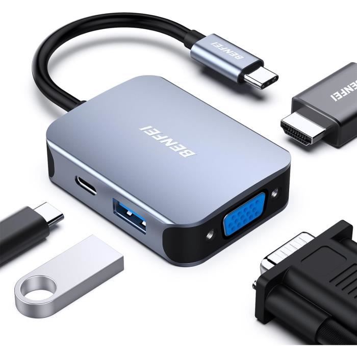 Adaptateur Multiport USB-C - Dock de voyage HDMI 4K 30Hz ou VGA - Hub USB 3.0 5Gbps (Ports USB A / USB C) - 100W Power Delivery - SD/Micro SD - GbE