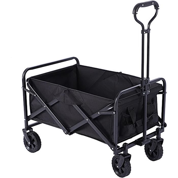 Chariot Pliable De Jardin/Plage – Noir, 80kg, 4 Roues Pneumatiques (Alu/Tissu Oxford)