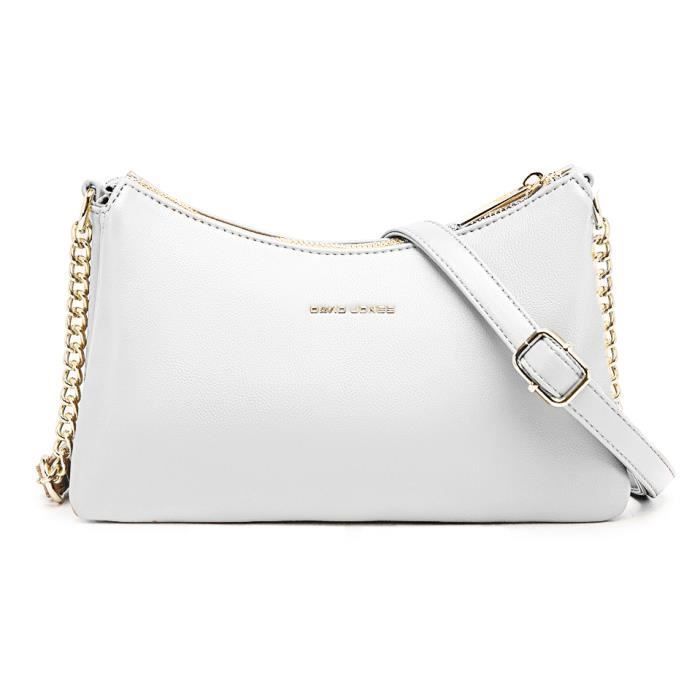 Sac Bandoulière - David Jones - Petit Sac Épaule Femme - Similicuir PU - 3 Compartiments - Blanc