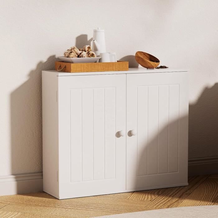Meuble de salle de bain blanc meuble de rangement étroit en bois à fixer au mur ou au sol meuble mural à double porte