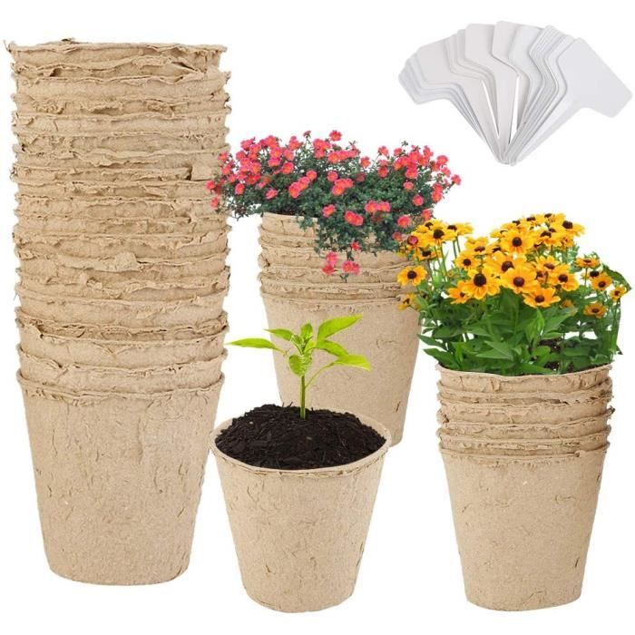 Pots Biodégradables Semis Pots De Culture Biodégradables - Lot De 60 En Fibre De Bois - 4,5x7cm Pots Degradables Jardin