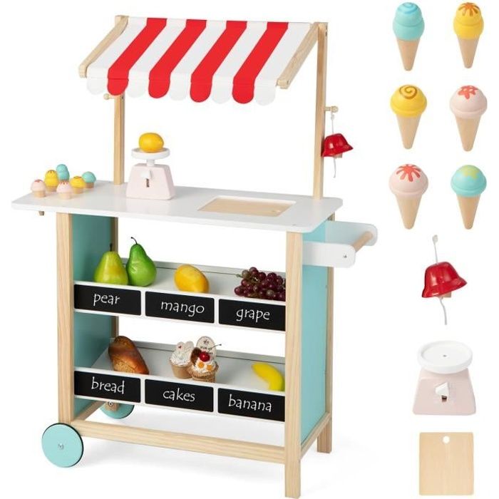 Costway jouet de supermarché pour enfant, ensemble de jouet d'achat avec  caisse et chariot, jeu de rôle de marchande commerçant en bois, jeu  d'imitation de marché avec caddie et accessoires inclus 