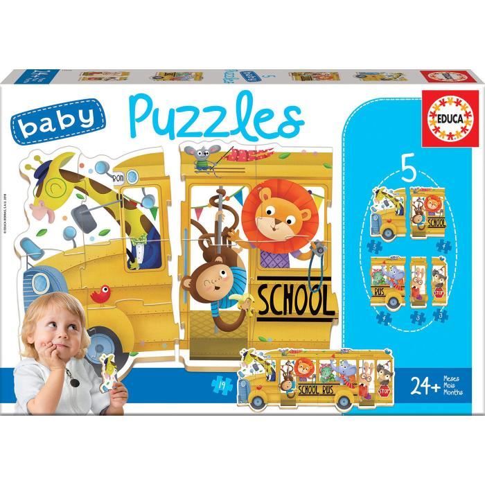 Puzzle bébé 19 pièces - Bus scolaire - Thème véhicules et engins - EDUCA