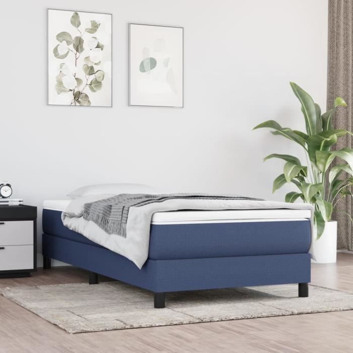 famirosa sommier à ressorts de lit bleu 90x200 cm tissu-490