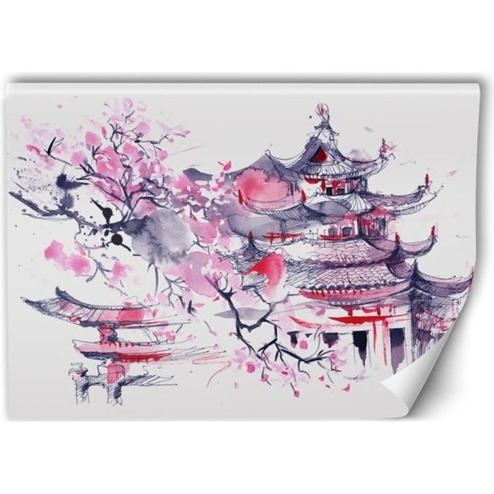 Papier peint intissé Japon 400x266 XXL Poster mural Fleur de cerisier Paysage japonais Monastère Artistique Photographie Salon