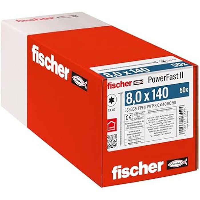 Vis de charpente FISCHER PowerFast FPF II WTP 8 0x140 Zingué Tête Disque Torx