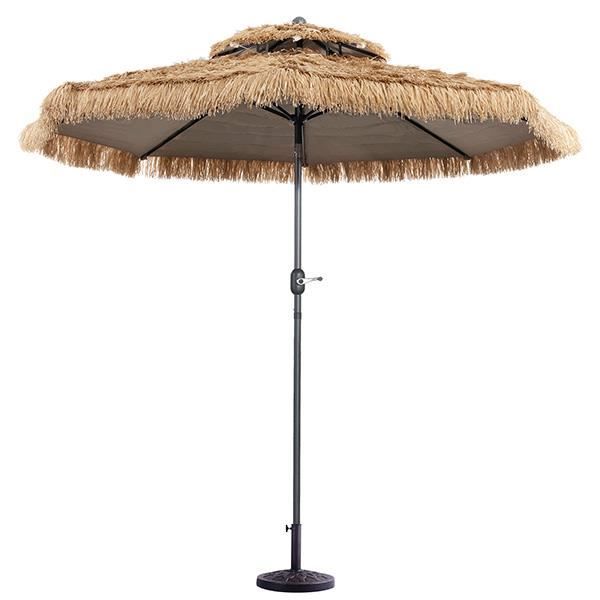 GOPLUS Parasol en Paille PE 285CM avec Pied de Parasol,Toit Inclinable