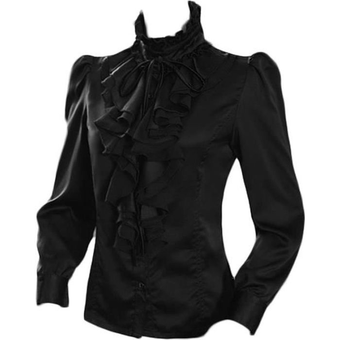 Chemisier Blouse Jabot En Dentelle Col Droit Rétro Manches Longues