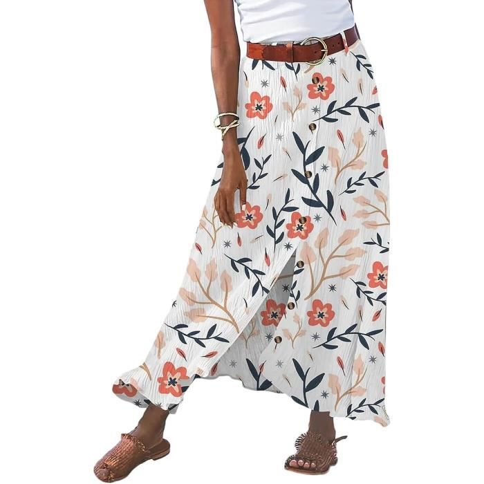 Jupe fleurie à volant longueur genou - PIECES - Femme - Multicolore