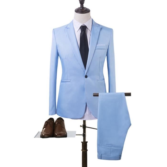 Bleu Ciel Huaheng 2 Pièces Hommes Slim Fit Habillé Affaires Smokings Costume Manteau Pantalon Fête Mariage Bal L