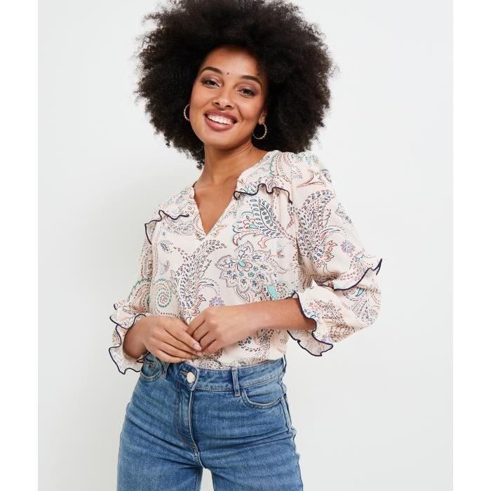 GRAIN DE MALICE Blouse imprimee femme Beige Cdiscount Pret a Porter