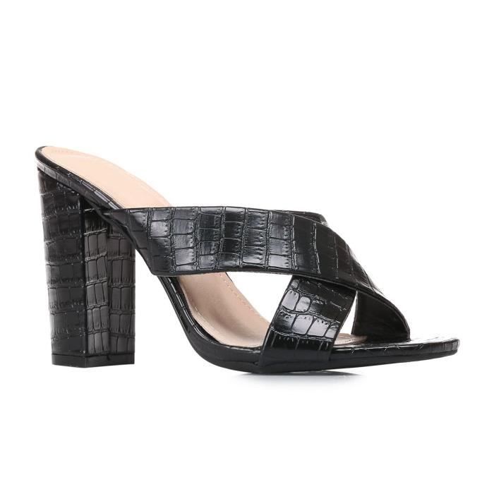 mules femme talon carré