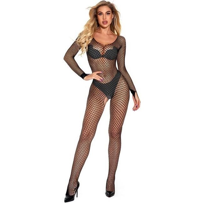 Robe Babydoll Sans Manches Col Résille - Lingerie Sexy, Soirée, En Spandex Moulant