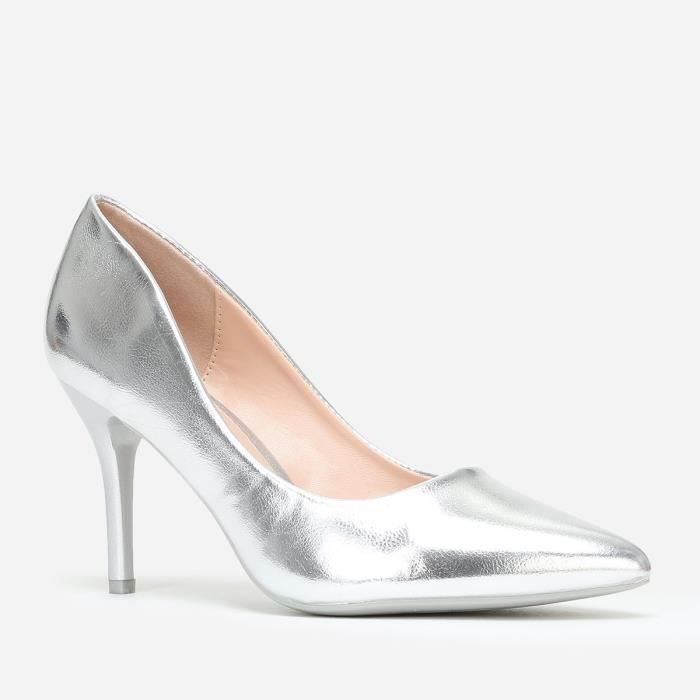 escarpin talon carré argenté