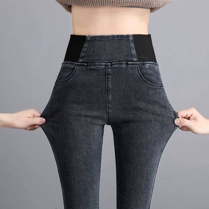 Pantalon femme taille haute extensible ECELEN Skinny Noir Haute elasticite