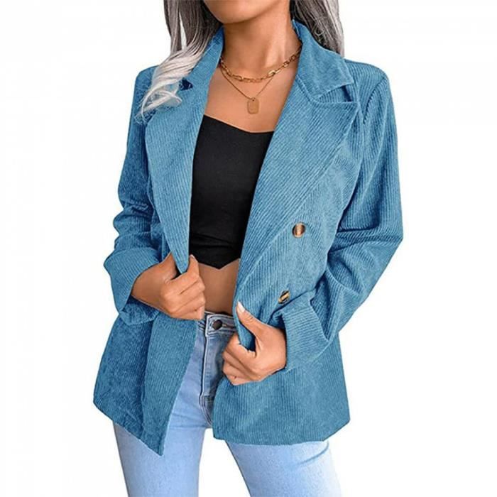 Veste Blazer pour Femme Veste de Costume en Velours Cotele Veste a Boutons a Revers a Manches Longues Noir Cdiscount Pret a Porter