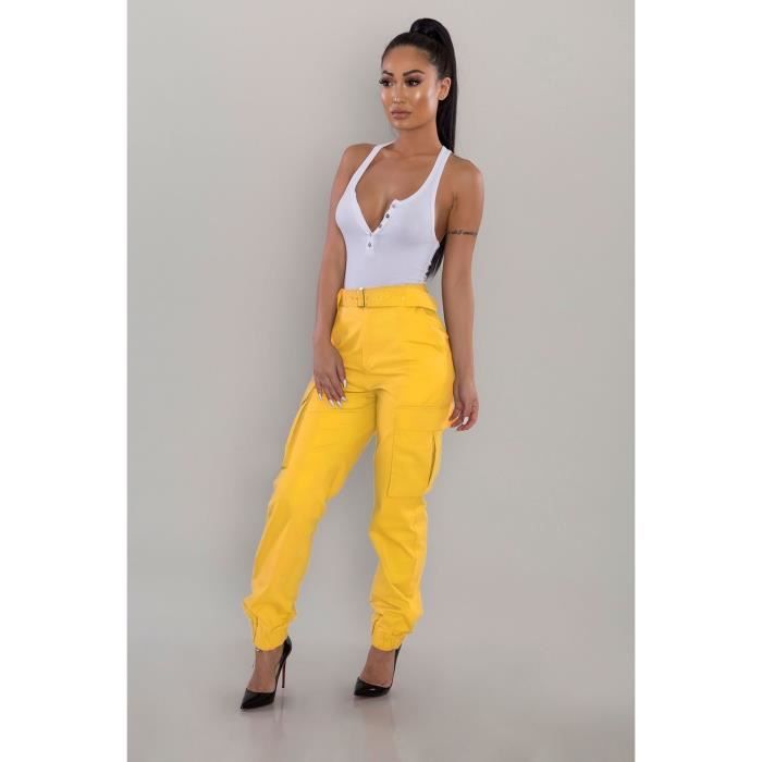 Pantalon cargo pour femme Jaune Combat militaire Pantalon de poche Jaune Cdiscount Pret a Porter