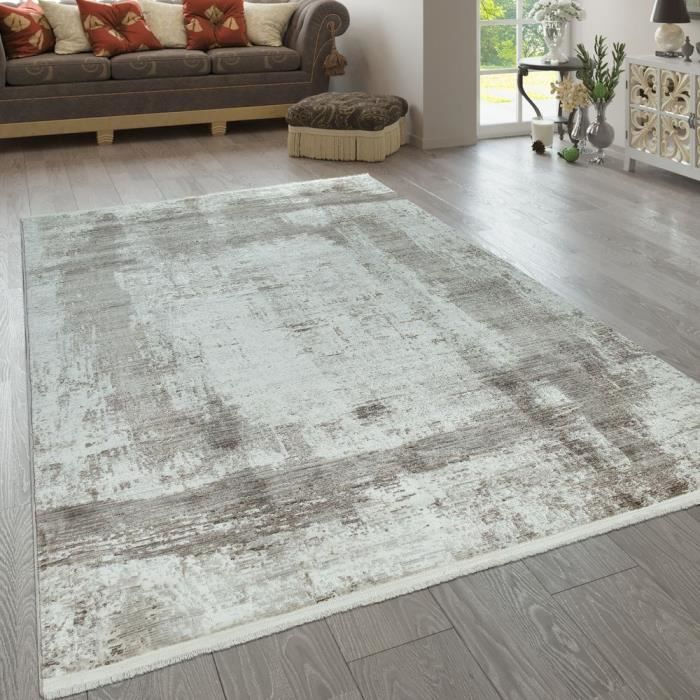 tapis a poils ras salon beige marron design use abstrait motif carreaux 120x170 cm achat vente tapis cdiscount