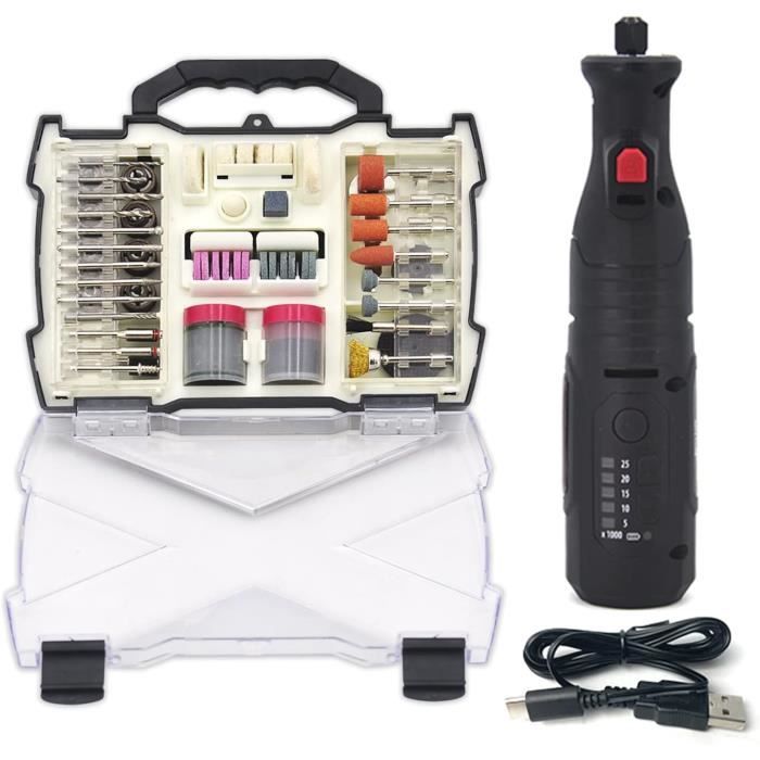 Tiardey - Mini Meuleuse Électrique Sans Fil Avec 24 Accessoires, 5 Vitesses (3600-15000 Tr/min), Rechargeable Par USB - Idéale Bricolage, Gravure, Nettoyage