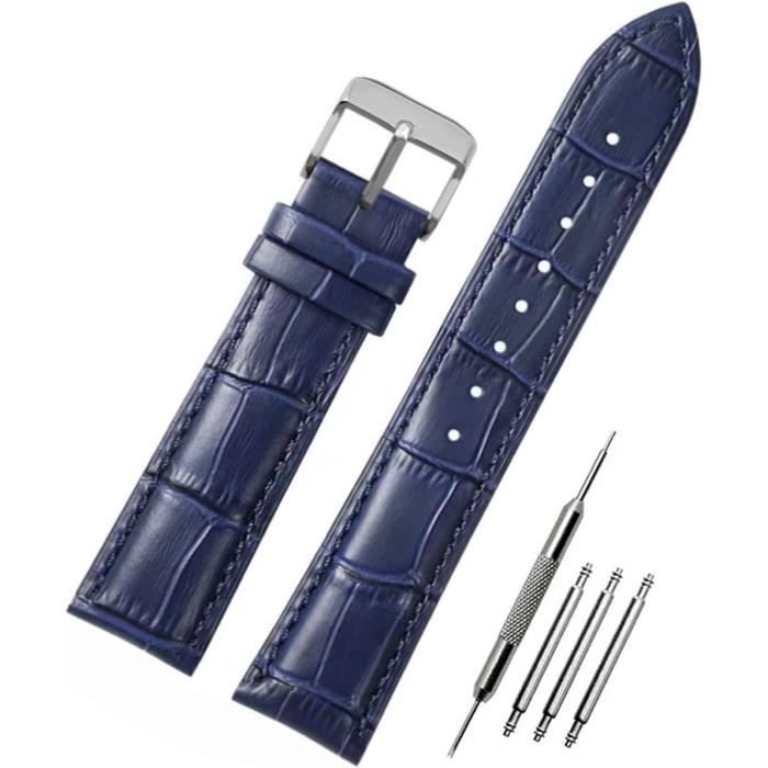 Cinturino Orologio In Pelle Vintage 20 Mm Blu – MOLE – Cinturino Classico Da Polso Per Uomo Con Fibbia Tank