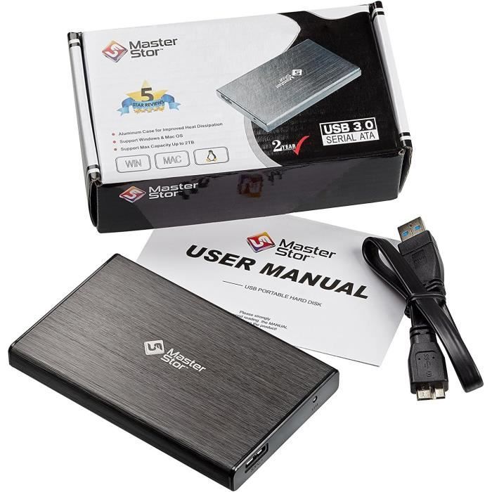 Disque Dur Externe MasterStor 250 Go USB 3.0 - Portable Et Fin (13 Mm) - Transfert Jusqu'à 5 Gbps - Garantie 1 An