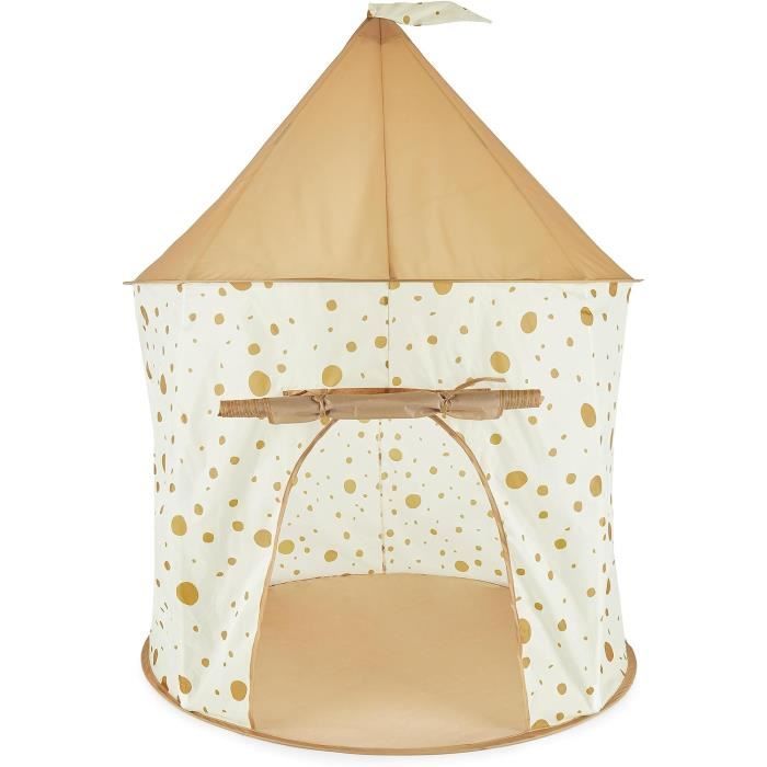 Toboggan Exterieur Enfant Tente De Jeu Pour Enfants DREAMADE - Grande Cabane Rose Avec Tapis Doux, Cadre En Bois Et Moustiquaire - 105x120x140 Cm