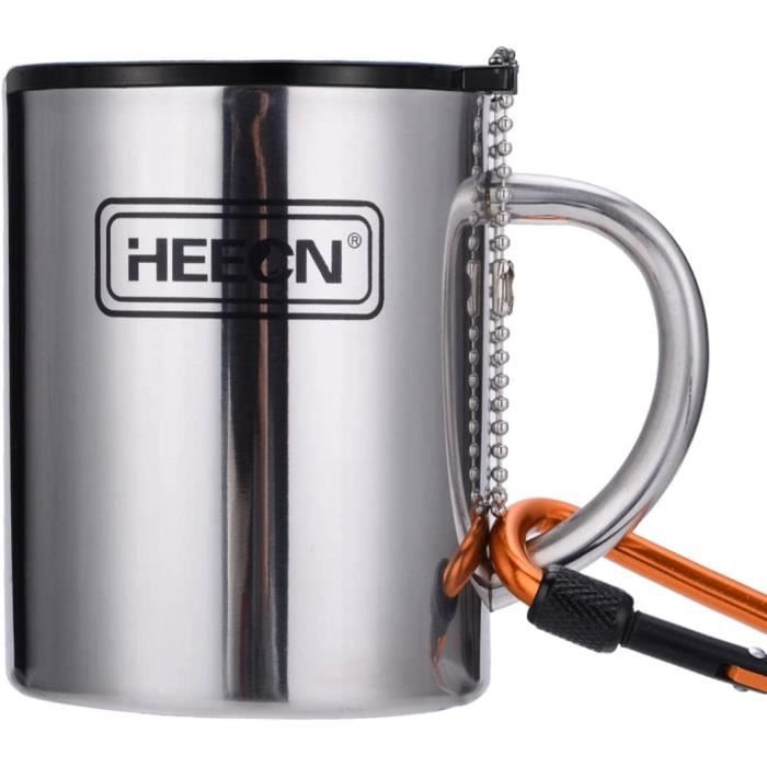 Tasse De Camping En Acier Inoxydable Avec Couvercle Et Mousqueton - Double Paroi Isotherme 220ml/300ml - Idéale Randonnée, Voyage - 5