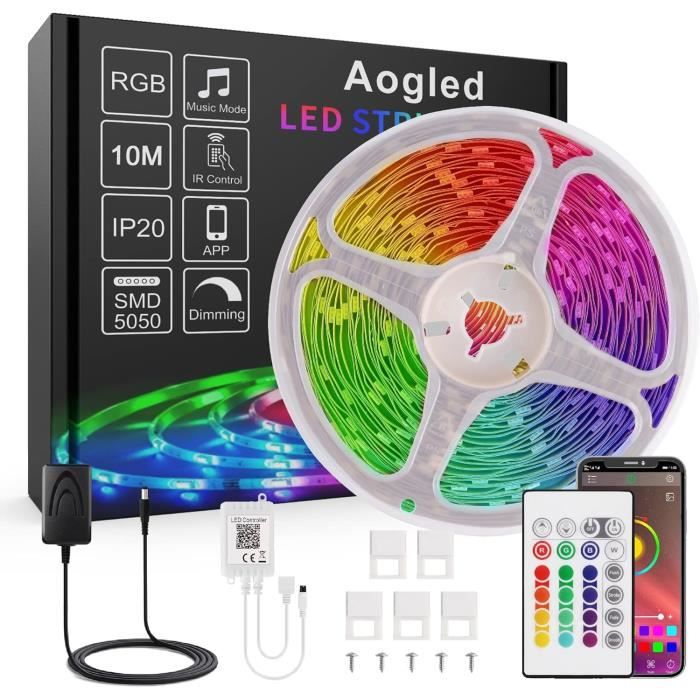 Ruban Led Néon Rgb 5M 12V Avec Contrôle Bluetooth App, Télécommande Ir